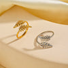 Wholesale Women's Stainless Steel Leaf Open Ring 18K Gold Plated