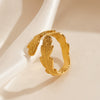 Wholesale Women's Stainless Steel Leaf Ring Opening Adjustable Electroplated Design