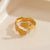 Wholesale Women's Stainless Steel Leaf Ring Opening Adjustable Electroplated Design