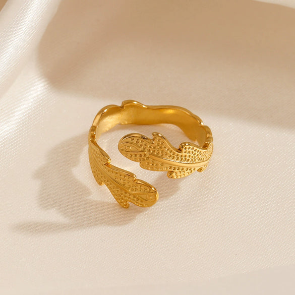 Wholesale Women's Stainless Steel Leaf Ring Opening Adjustable Electroplated Design