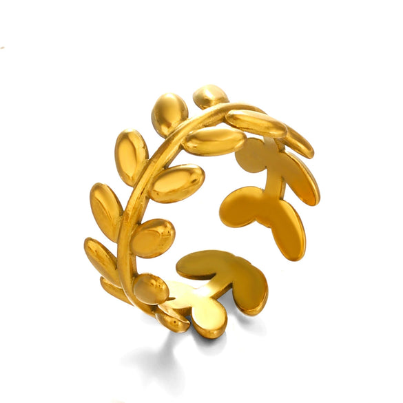 Wholesale Women's Stainless Steel Leaf Ring With Electroplating Treatment