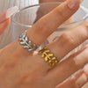 Wholesale Women's Stainless Steel Leaf Ring With Electroplating Treatment