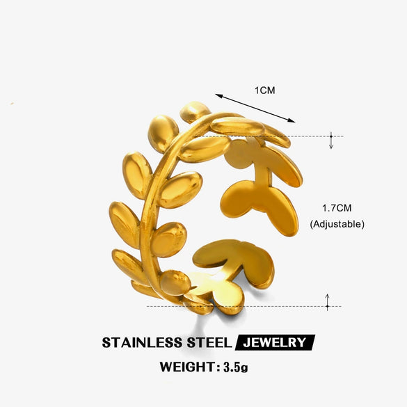 Wholesale Women's Stainless Steel Leaf Ring With Electroplating Treatment