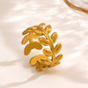 Wholesale Women's Stainless Steel Leaf Ring With Electroplating Treatment