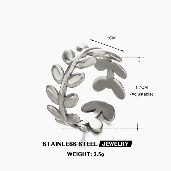 Wholesale Women's Stainless Steel Leaf Ring With Electroplating Treatment