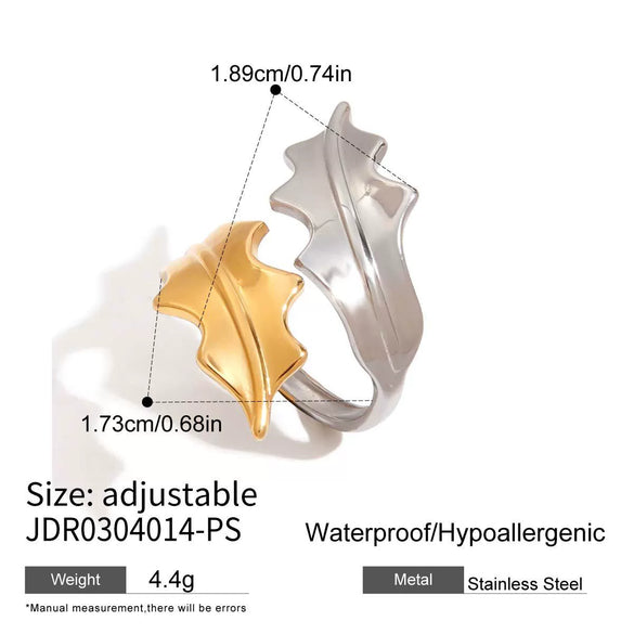 Wholesale Women's Stainless Steel Leaf Shaped Electroplated Ring Jewelry