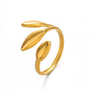 Wholesale Women's Stainless Steel Leaves Ring With 18K Goldplated Electroplating In Ins Style