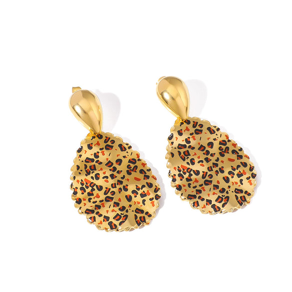 Wholesale Women's Stainless Steel Leopard Geometric Earrings With 18K Vacuum Plated In Furnace Vintage Niche Jewelry
