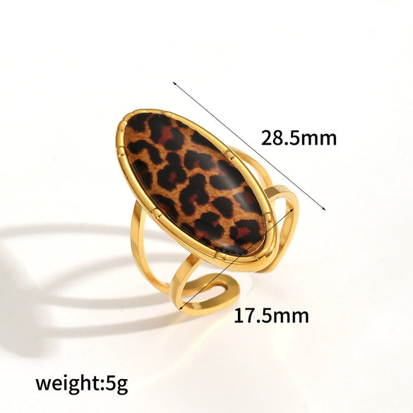 Wholesale Women's Stainless Steel Leopard Print Open Ring With Vacuum Plating Niche Design