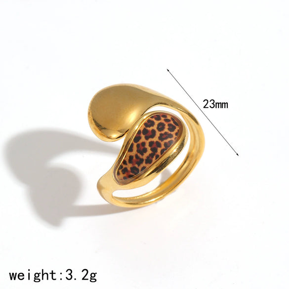 Wholesale Women's Stainless Steel Leopard Print Open Ring With Vacuum Plating Niche Design