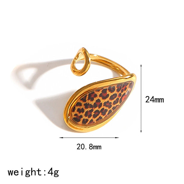 Wholesale Women's Stainless Steel Leopard Print Open Ring With Vacuum Plating Niche Design