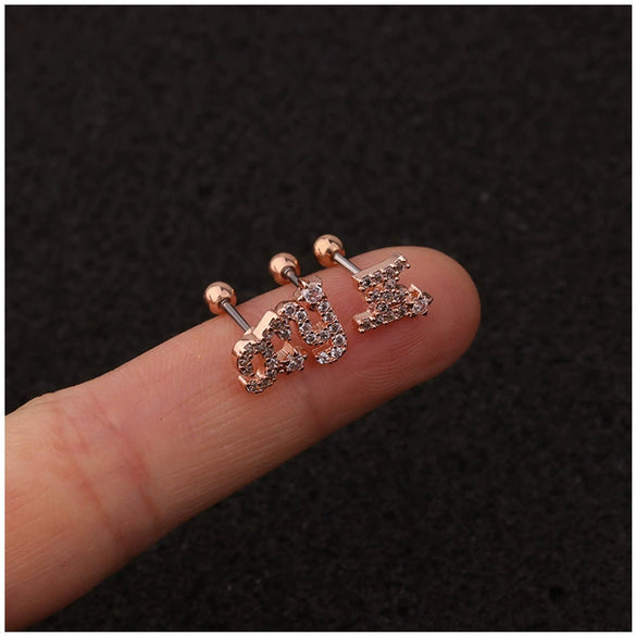 Wholesale Women's Stainless Steel Letter Earrings Microinlaid Zircon