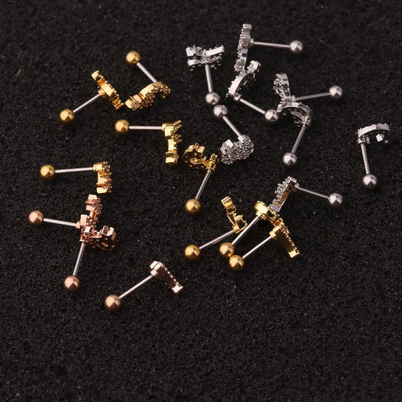 Wholesale Women's Stainless Steel Letter Earrings Microinlaid Zircon