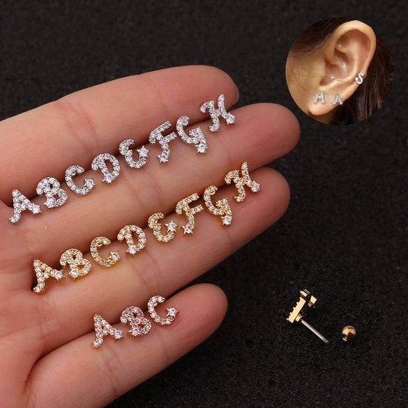 Wholesale Women's Stainless Steel Letter Earrings Microinlaid Zircon