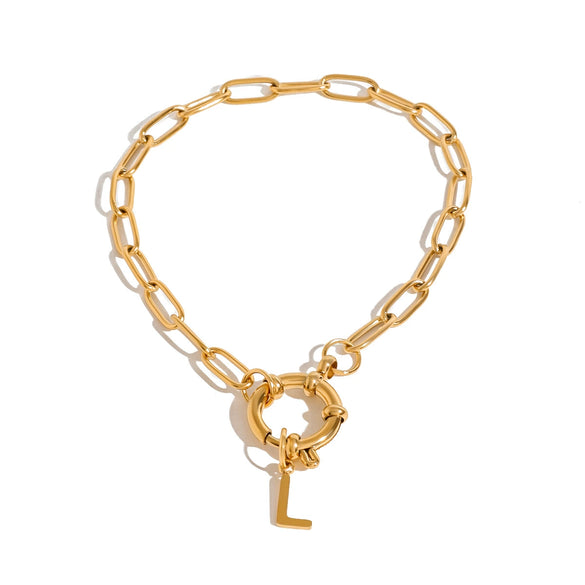Wholesale Women's Stainless Steel Letter Pendant Ochain Bracelet With 18K Gold Electroplating Jewelry