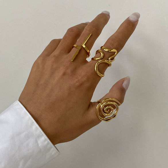 Wholesale Women's Stainless Steel Light Luxury Irregular Open Ring With Geometric Pattern And Electroplating