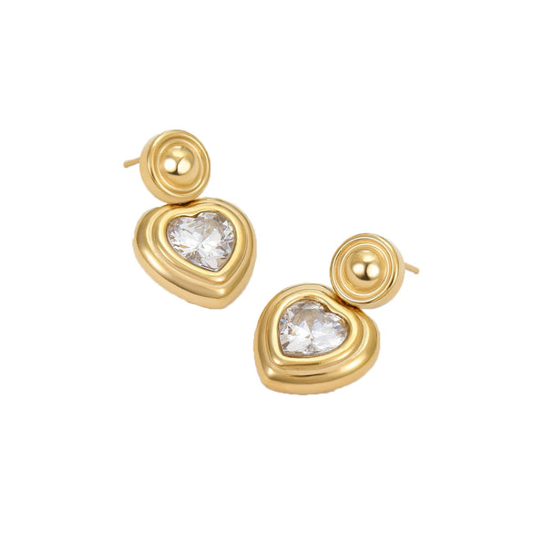 Wholesale Women's Stainless Steel Love Earrings With Heart Shape And Geometric Pattern Electroplated