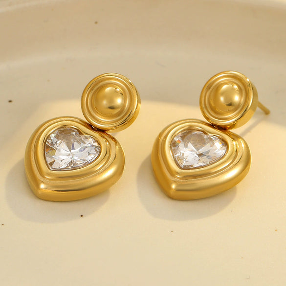 Wholesale Women's Stainless Steel Love Earrings With Heart Shape And Geometric Pattern Electroplated