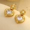 Wholesale Women's Stainless Steel Love Earrings With Heart Shape And Geometric Pattern Electroplated