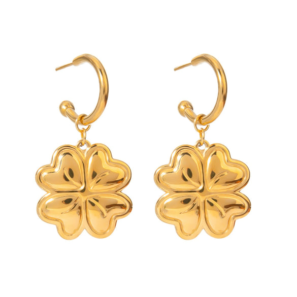 Wholesale Women's Stainless Steel Love Four Leaf Clover Earrings Jewelry With Geometric Pattern And Electroplating Treatment