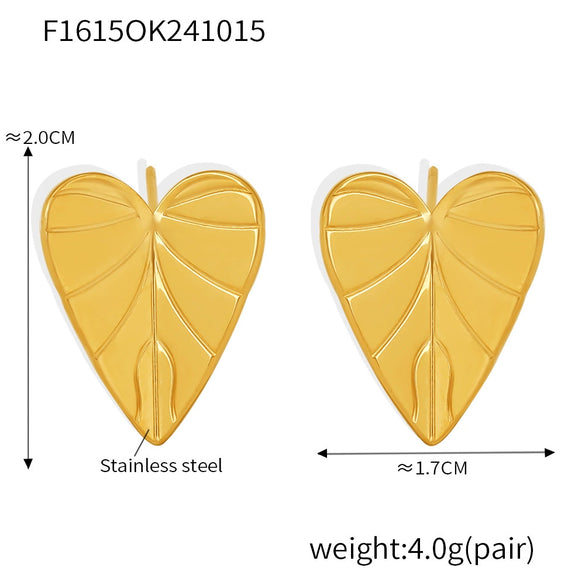 Wholesale Women's Stainless Steel Love Leaf And Heart Geometric Pattern Earrings With Pvd Electroplating