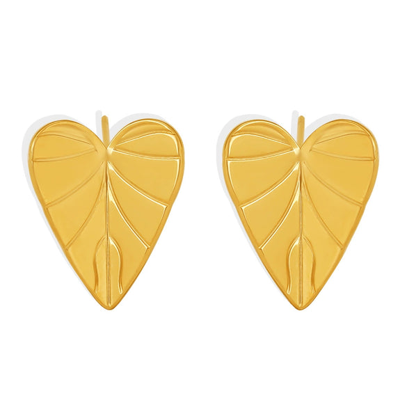 Wholesale Women's Stainless Steel Love Leaf And Heart Geometric Pattern Earrings With Pvd Electroplating
