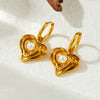 Wholesale Women's Stainless Steel Love Pearl Pendant Earrings Retro Style Gold Plated Heart Shape