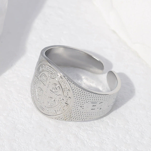 Wholesale Women's Stainless Steel Loveshaped Leaves Pattern Open Ring
