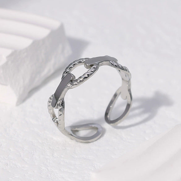 Wholesale Women's Stainless Steel Loveshaped Leaves Pattern Open Ring