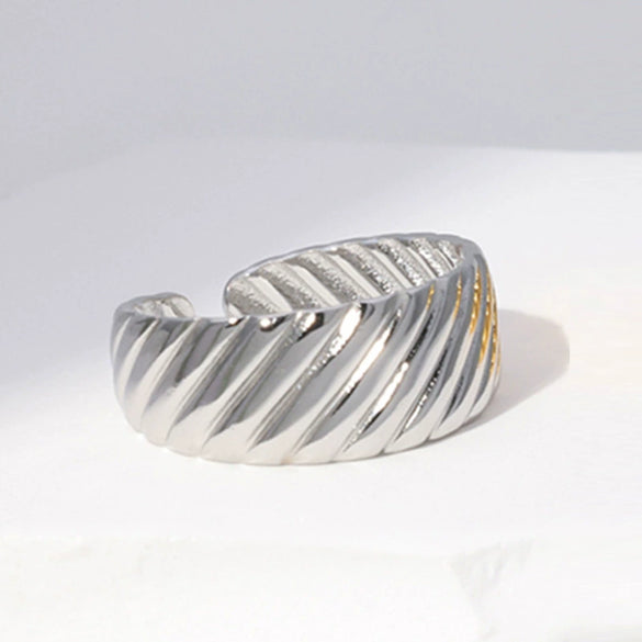 Wholesale Women's Stainless Steel Loveshaped Leaves Pattern Open Ring