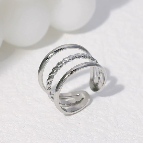Wholesale Women's Stainless Steel Loveshaped Leaves Pattern Open Ring