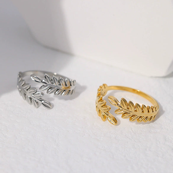 Wholesale Women's Stainless Steel Loveshaped Leaves Pattern Open Ring