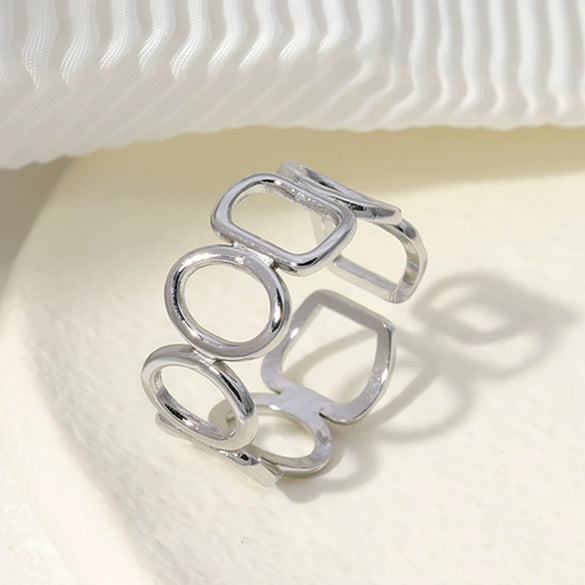 Wholesale Women's Stainless Steel Loveshaped Leaves Pattern Open Ring