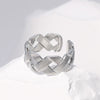 Wholesale Women's Stainless Steel Loveshaped Leaves Pattern Open Ring