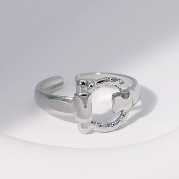 Wholesale Women's Stainless Steel Loveshaped Leaves Pattern Open Ring