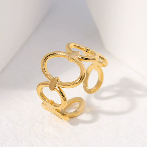 Wholesale Women's Stainless Steel Loveshaped Leaves Pattern Open Ring