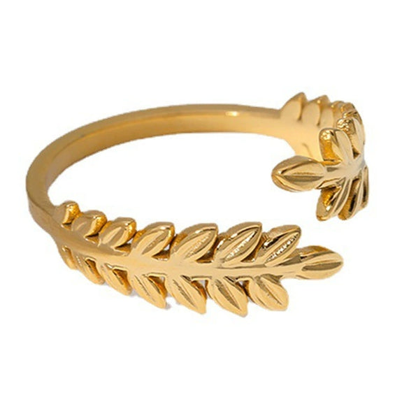 Wholesale Women's Stainless Steel Loveshaped Leaves Pattern Open Ring
