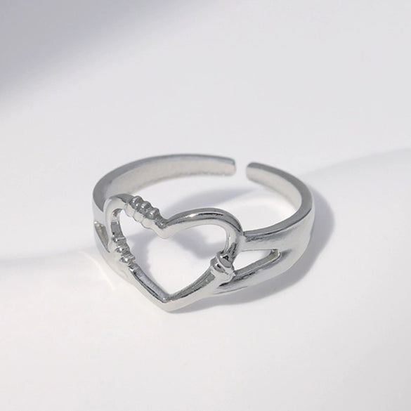 Wholesale Women's Stainless Steel Loveshaped Leaves Pattern Open Ring