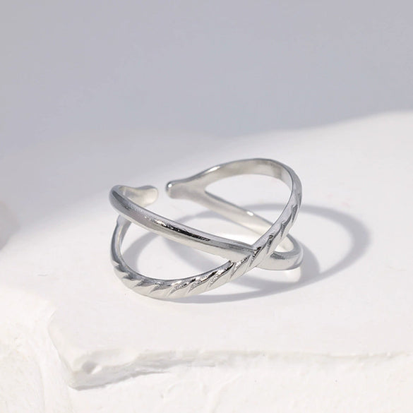 Wholesale Women's Stainless Steel Loveshaped Leaves Pattern Open Ring
