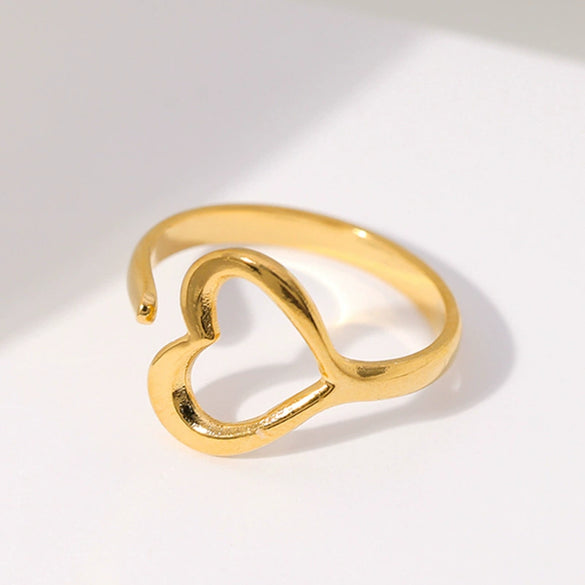 Wholesale Women's Stainless Steel Loveshaped Leaves Pattern Open Ring
