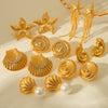 Wholesale Women's Stainless Steel Marine Element Scallop Conch Starfish Ocean Series Shell Stud Geometric Earrings With Electroplating