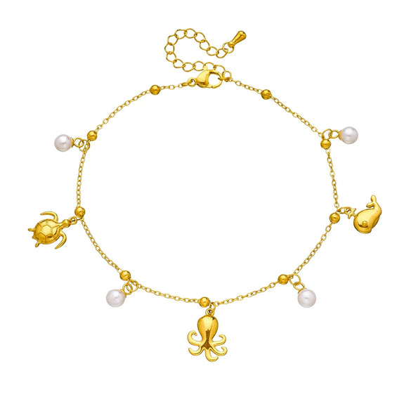 Wholesale Women's Stainless Steel Marine Life Anklet With Starfish And Turtle Pendant