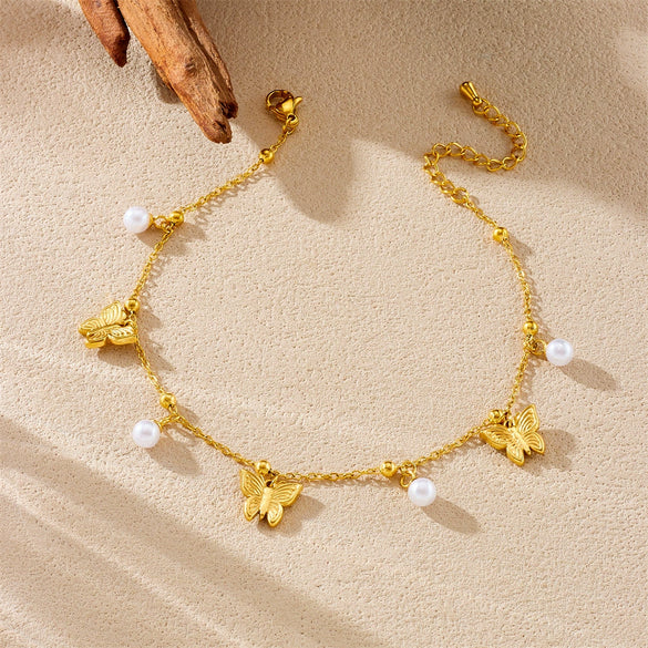 Wholesale Women's Stainless Steel Marine Life Anklet With Starfish And Turtle Pendant
