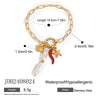 Wholesale Women's Stainless Steel Marine Sailor Buckle Necklace With Pearl Pendant And Animal Zodiac Pattern Electroplated Design