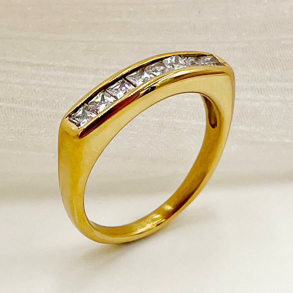 Wholesale Women's Stainless Steel Micro Inlaid Zircon Geometric Small Square Ring With Electroplating