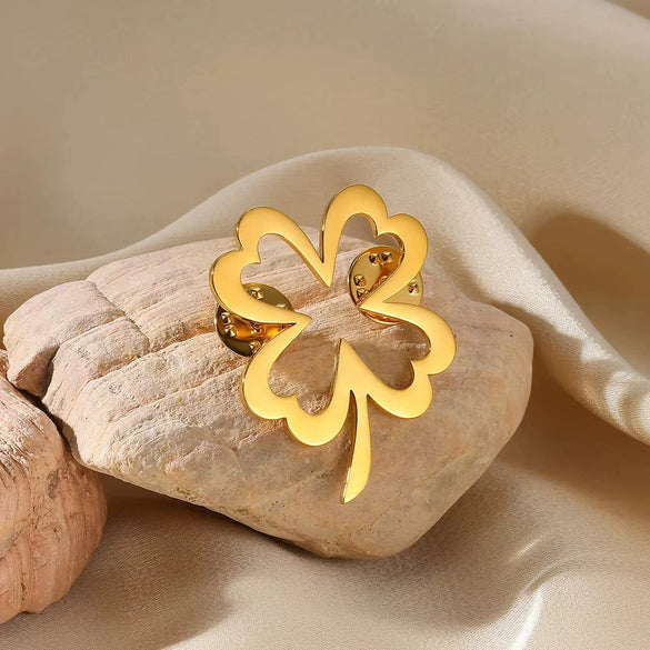 Wholesale Women's Stainless Steel Minimalist Four Leaf Clover Electroplating Brooch For Suit And Sweater