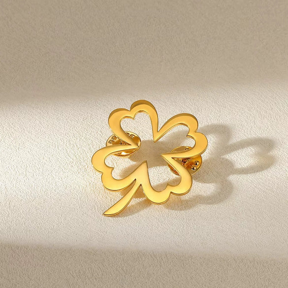 Wholesale Women's Stainless Steel Minimalist Four Leaf Clover Electroplating Brooch For Suit And Sweater