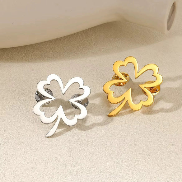 Wholesale Women's Stainless Steel Minimalist Four Leaf Clover Electroplating Brooch For Suit And Sweater