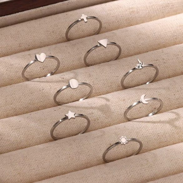 Wholesale Women's Stainless Steel Minimalist Open Finger Ring With Heart And Star Shapes Electroplated