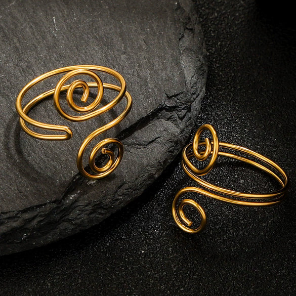 Wholesale Women's Stainless Steel Multi Layer Irregular Geometric Ring Electroplated With 18K Gold